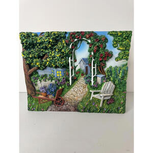 Decorative Garden Scene Wall Plaque with Arch and Chair